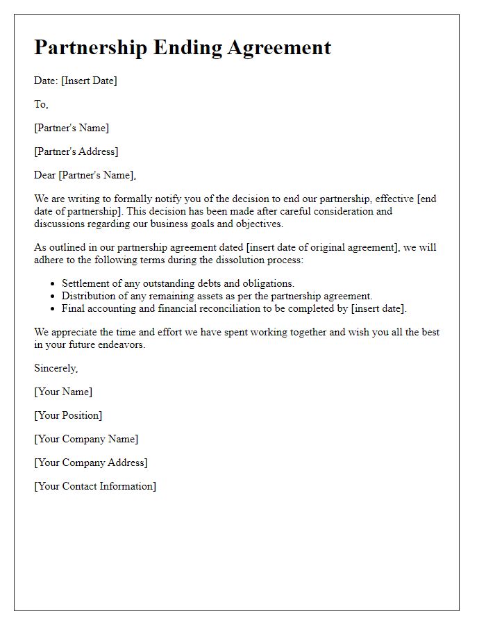 Letter template of Partnership Ending Agreement