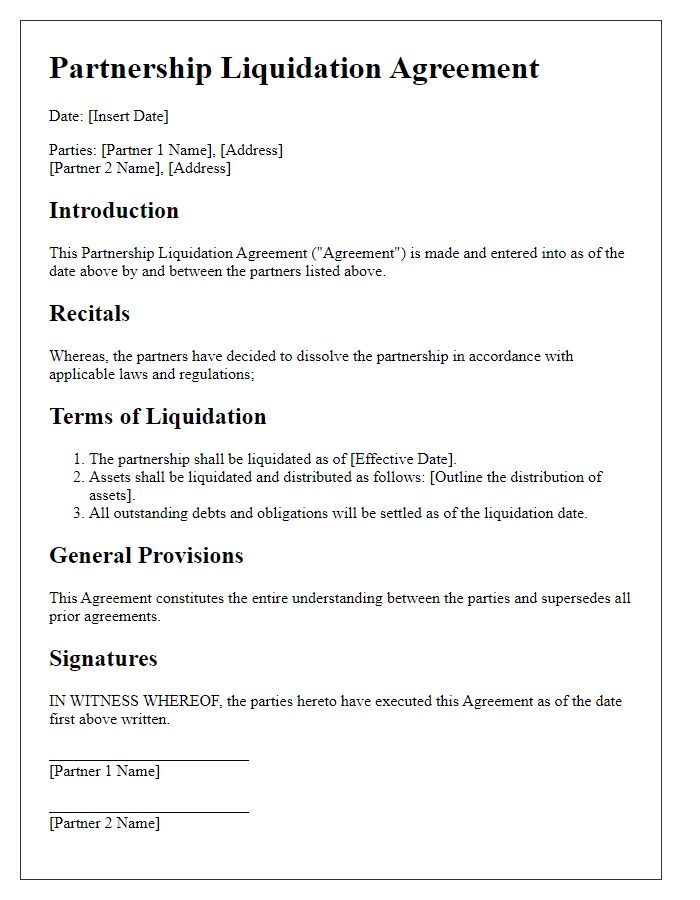 Letter template of Partnership Liquidation Agreement