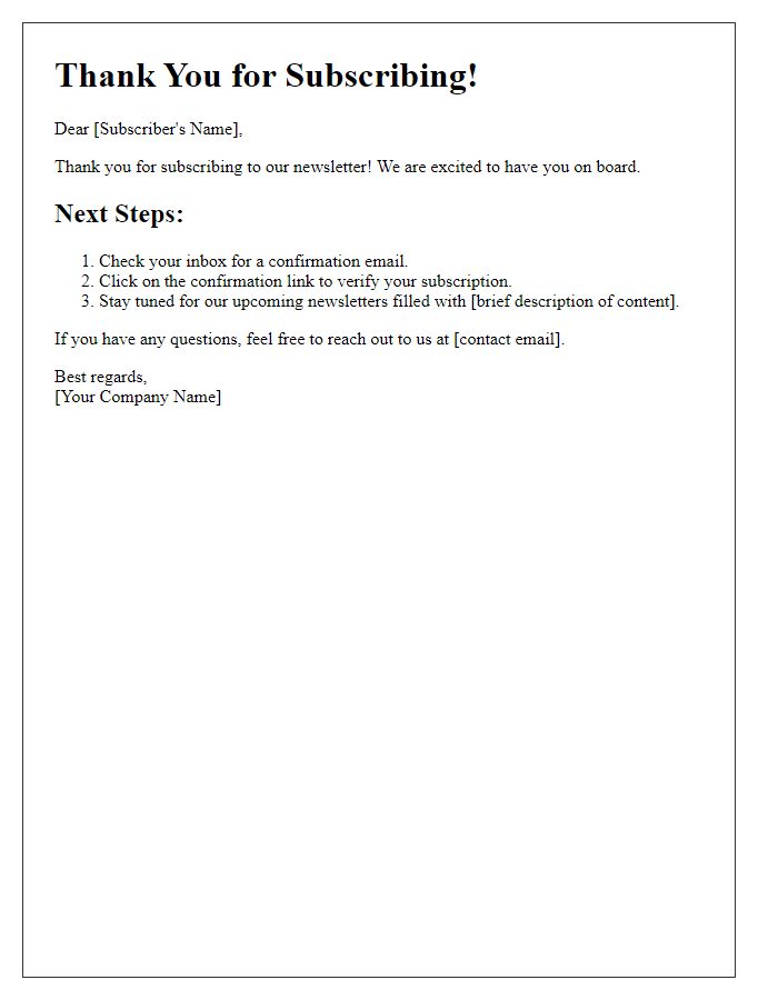 Letter template of subscribing to our newsletter  next steps.