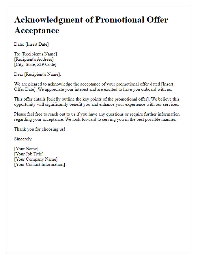 Letter template of Acknowledgment of Promotional Offer Acceptance