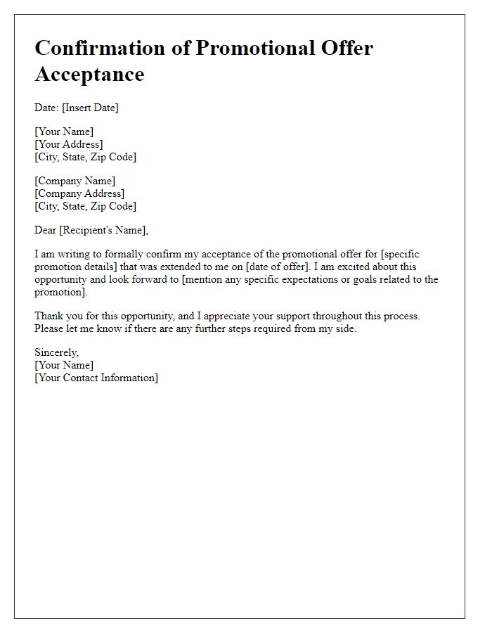 Letter template of Confirmation for Accepting Promotional Offer