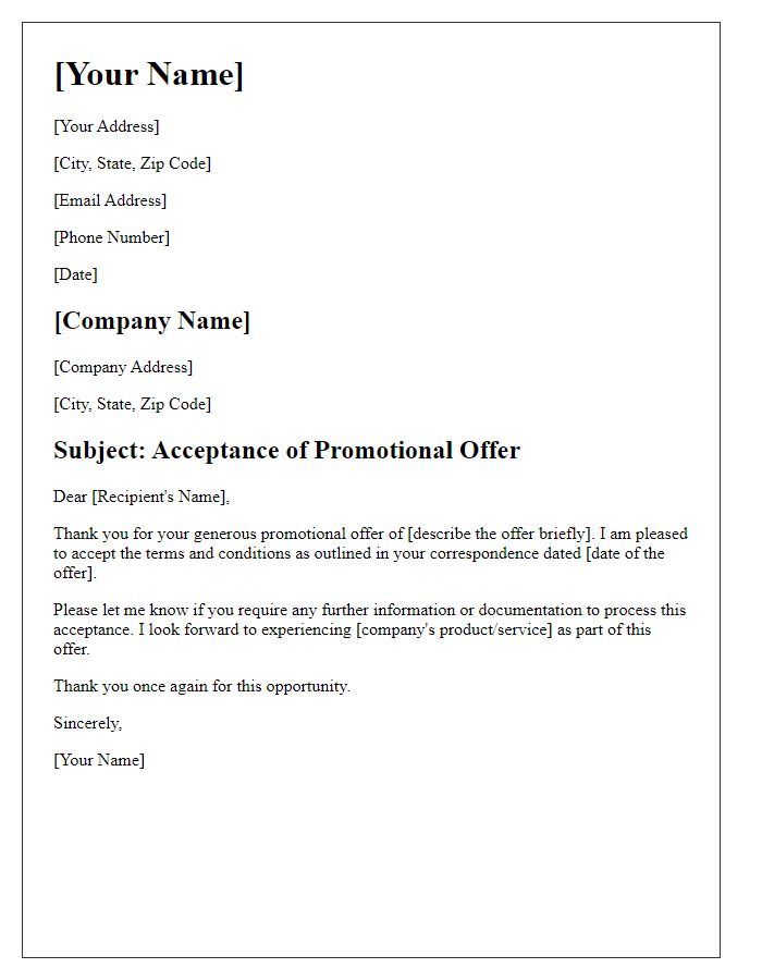 Letter template of Response to Promotional Offer Acceptance