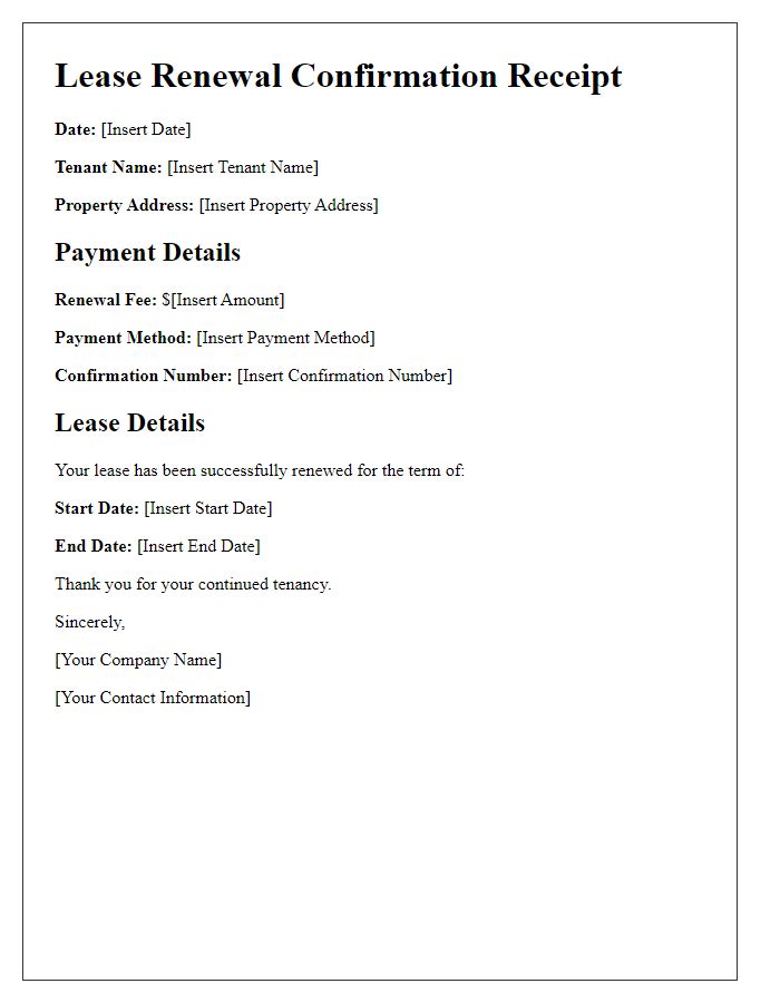 Letter template of Receipt for Lease Renewal Confirmation