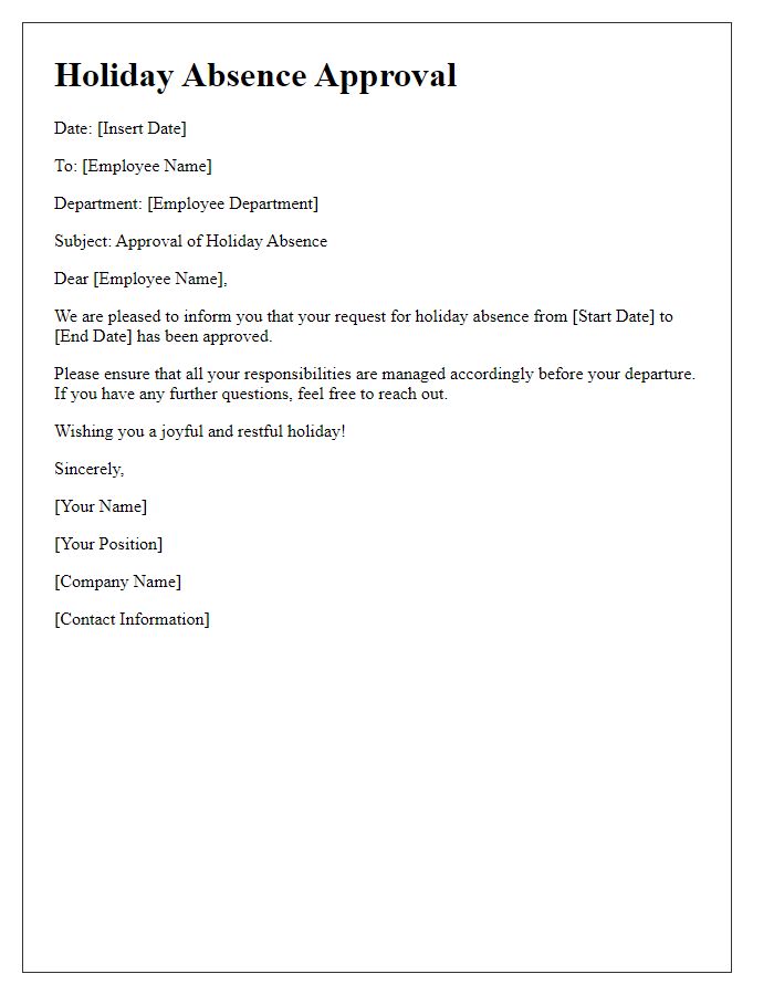 Letter template of holiday absence approval