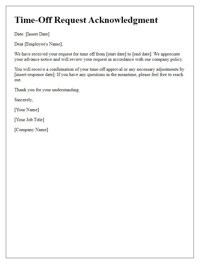 Letter template of time-off request acknowledgment