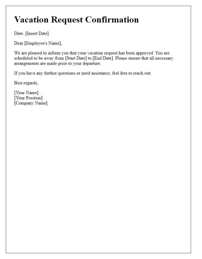 Letter template of vacation request confirmation