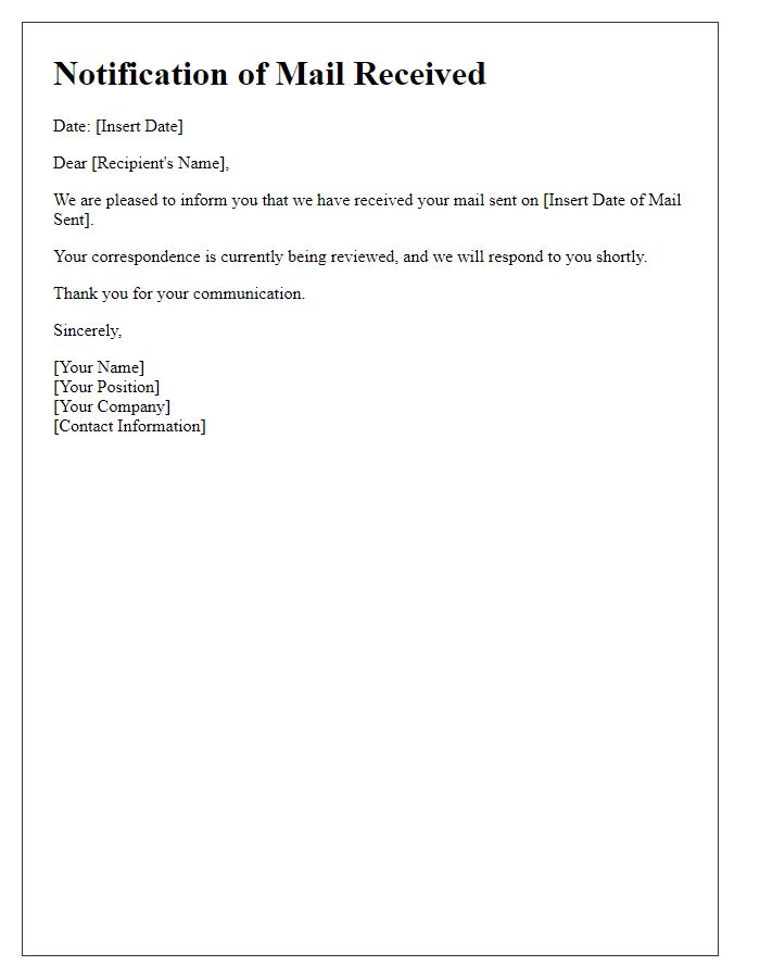 Letter template of notification for mail received