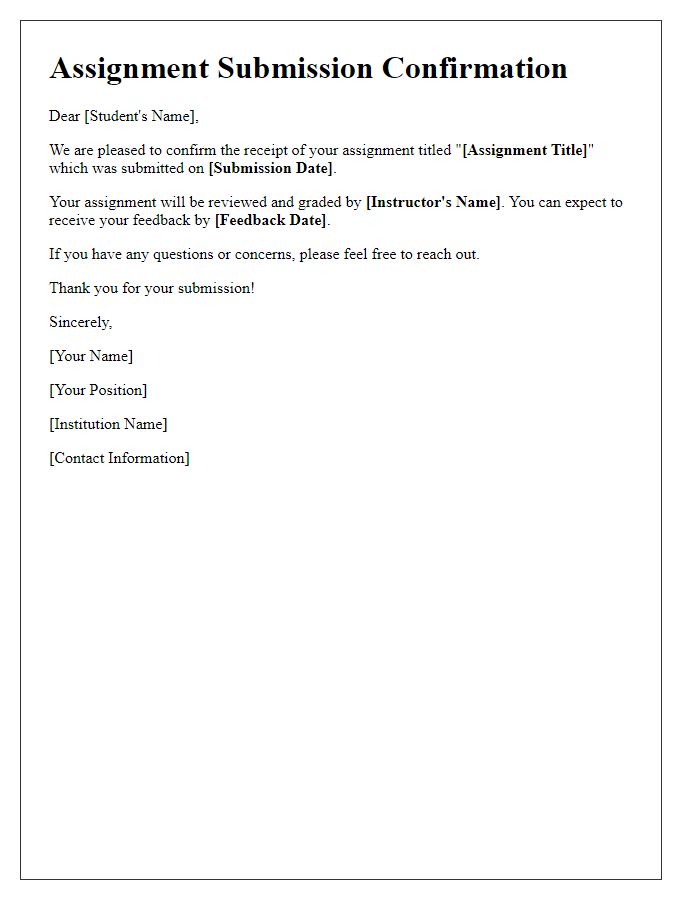 Letter template of assignment submission confirmation