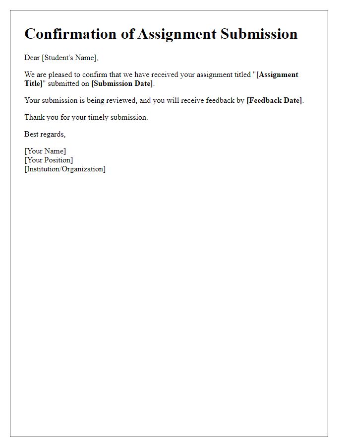 Letter template of confirmation for assignment submission