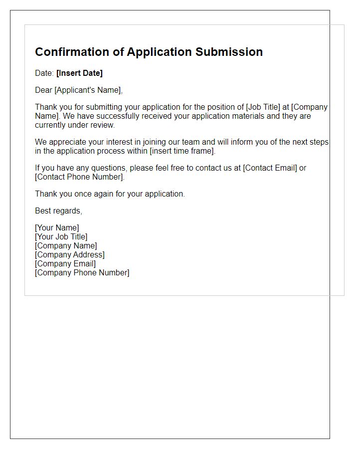 Letter template of Confirmation of Application Submission