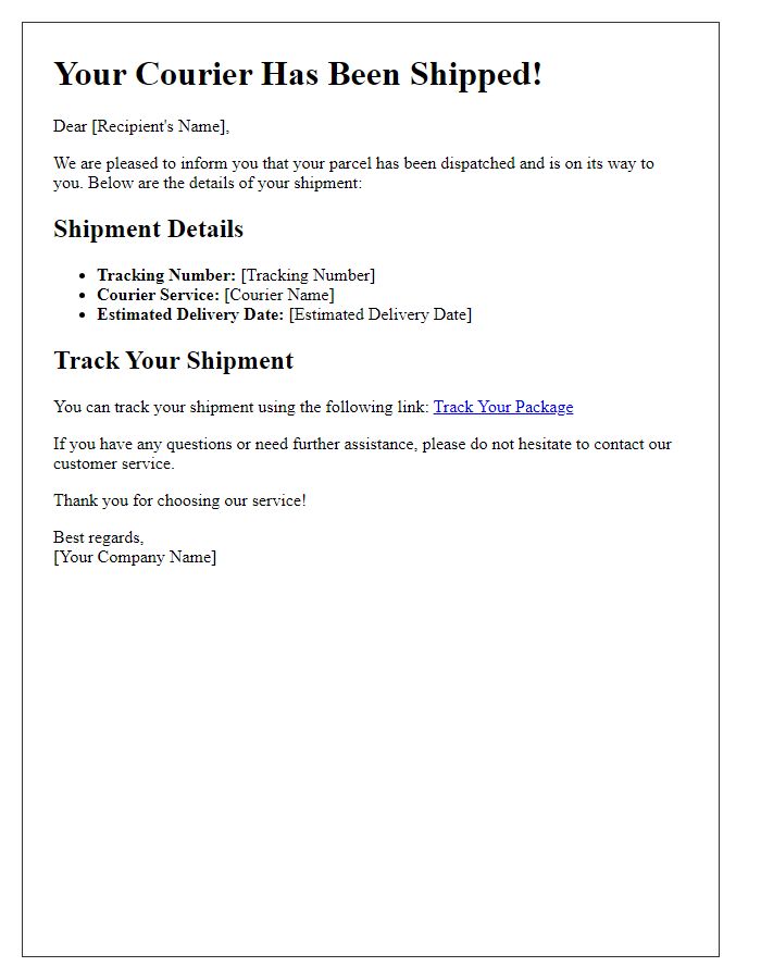 Letter template of courier tracking and delivery