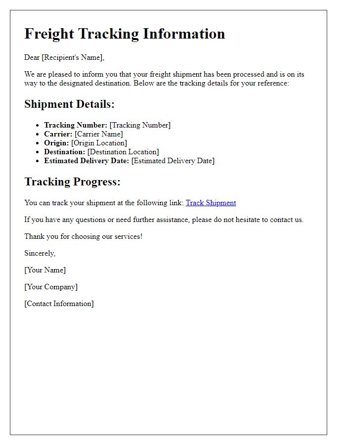 Letter template of freight tracking information