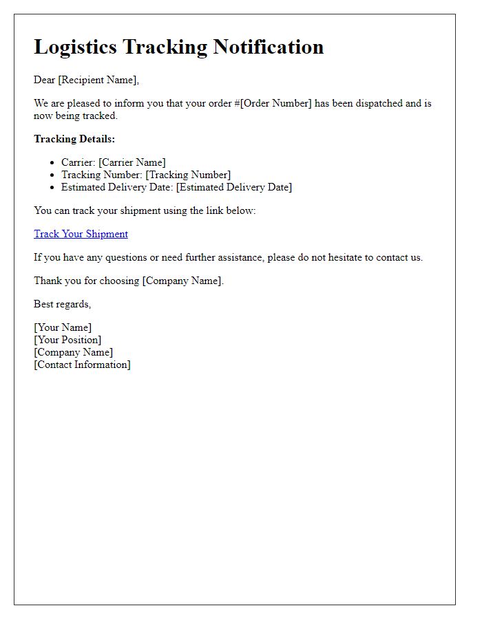 Letter template of logistics tracking notification
