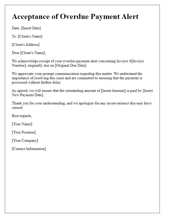 Letter template of acceptance for overdue payment alert.