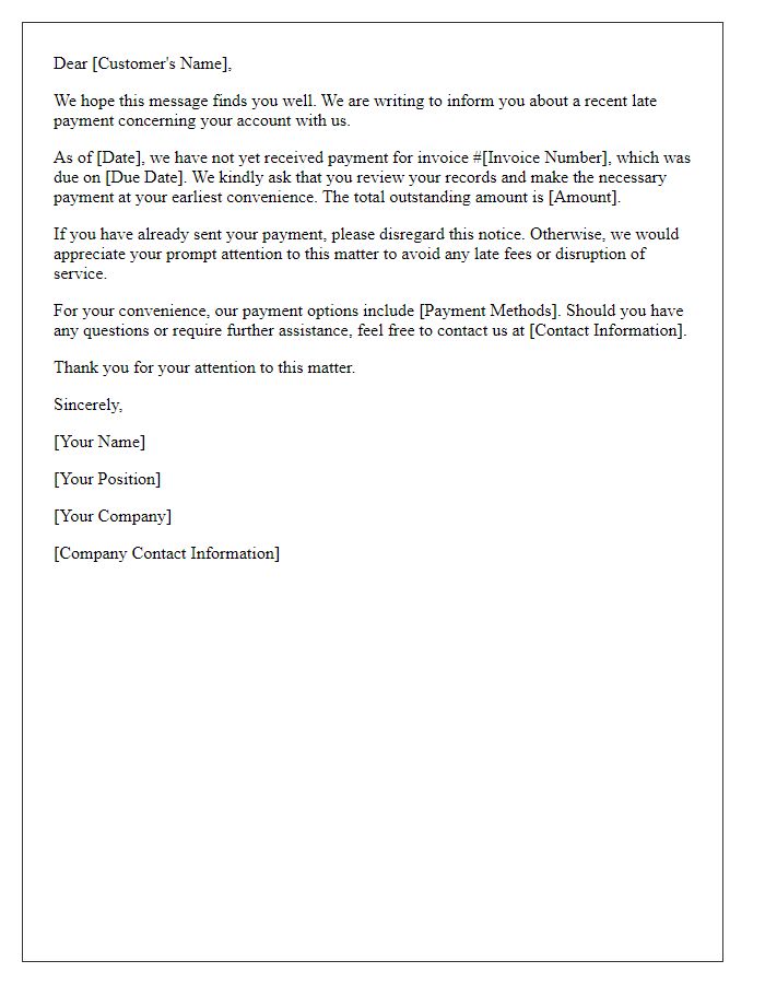 Letter template of validation for late payment notification.