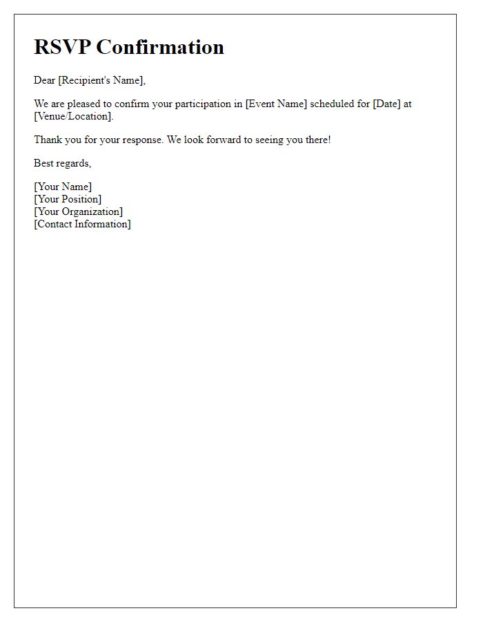 Letter template of Confirming RSVP Participation