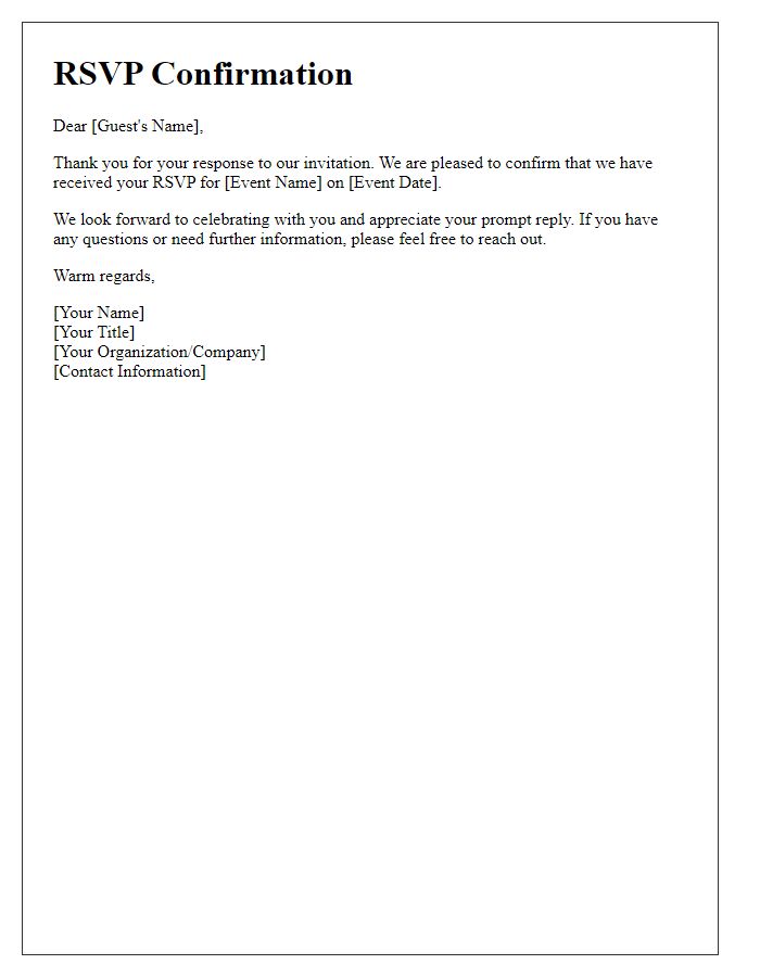 Letter template of Notifying Guests of RSVP Received