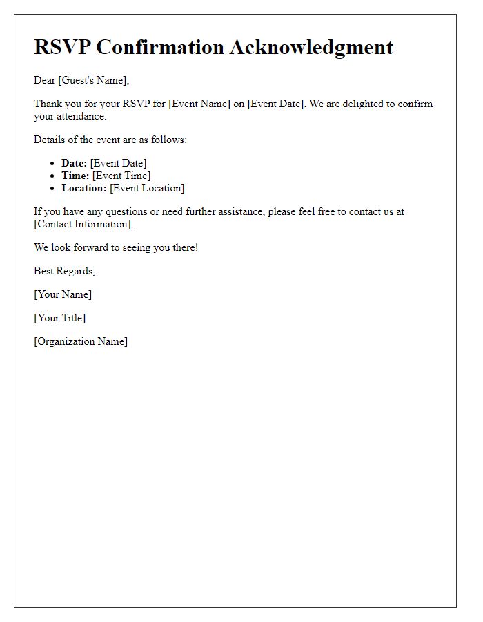 Letter template of RSVP Confirmation Acknowledgment