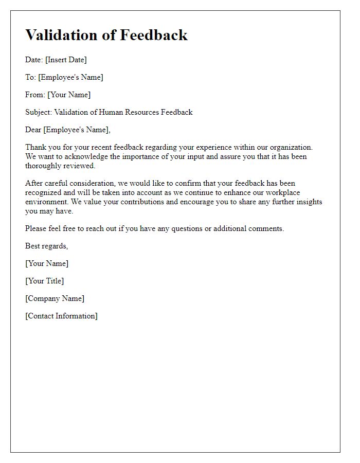 Letter template of validation for human resources feedback.