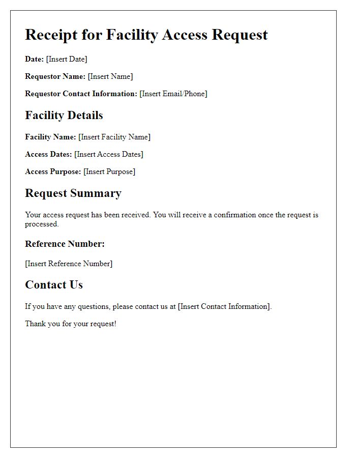 Letter template of receipt for facility access request