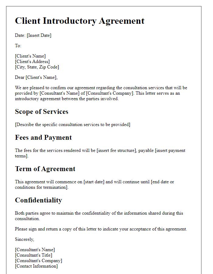 Letter template of Client Introductory Agreement for Consultation Services