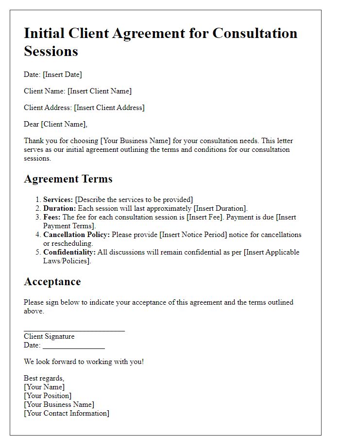 Letter template of Initial Client Agreement for Consultation Sessions