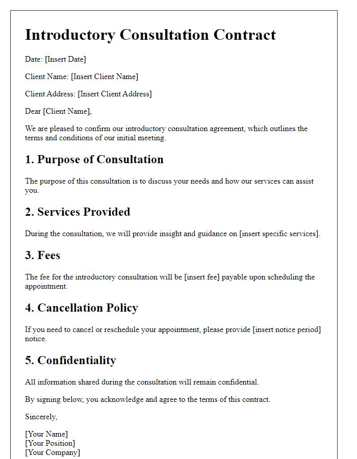 Letter template of Introductory Consultation Contract for Clients