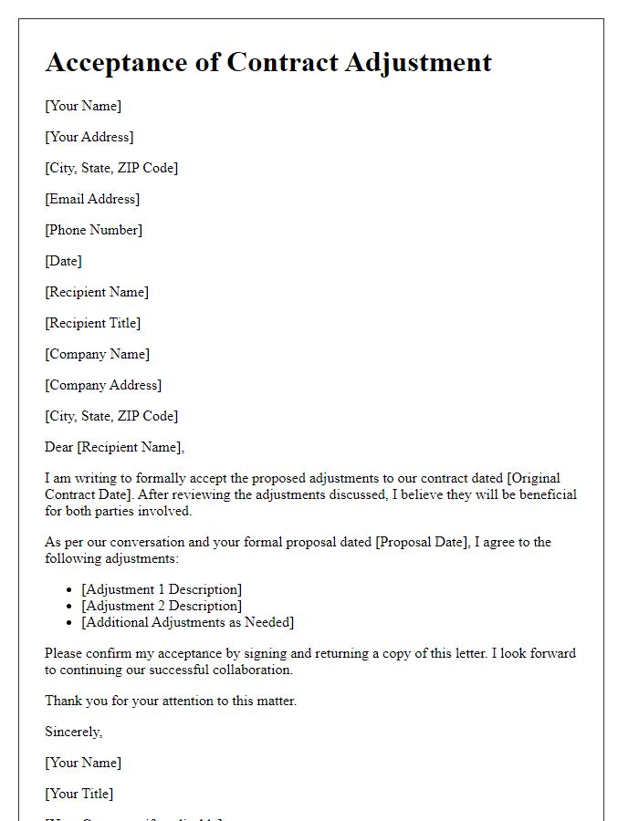 Letter template of Acceptance of Contract Adjustment