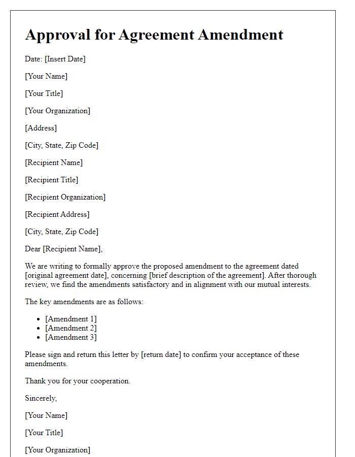 Letter template of Approval for Agreement Amendment