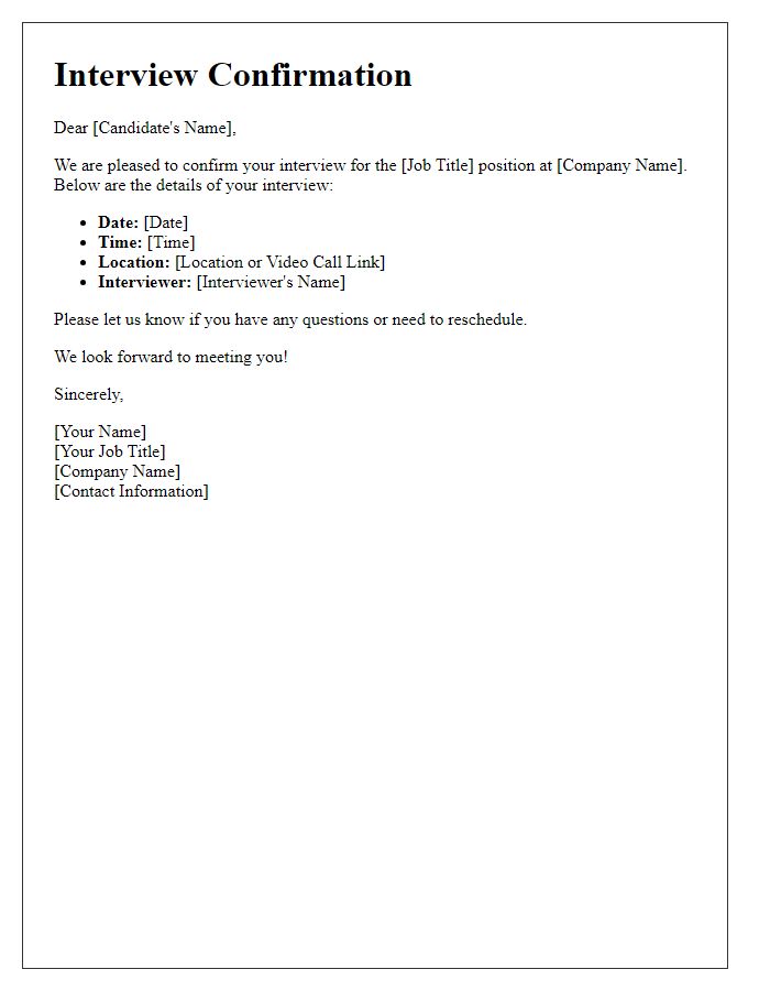 Letter template of confirmation for interview schedule.