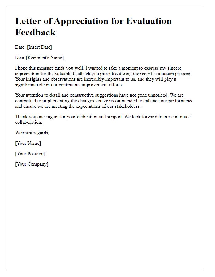 Letter template of appreciation for evaluation feedback.