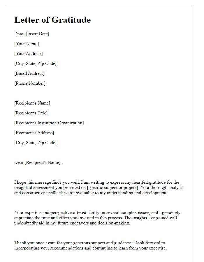 Letter template of gratitude for assessment insights.