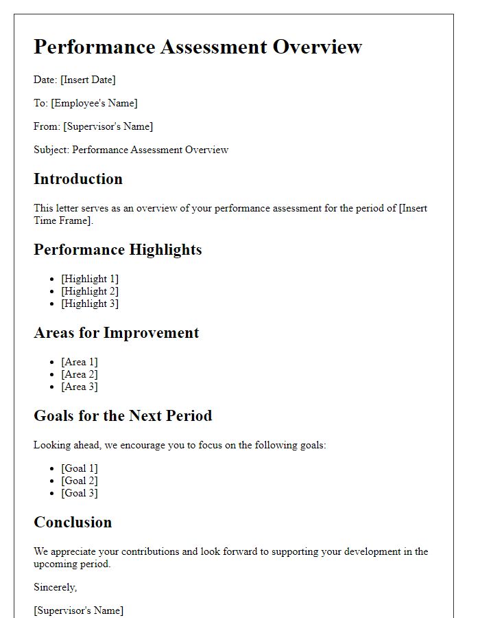 Letter template of overview for performance assessment.