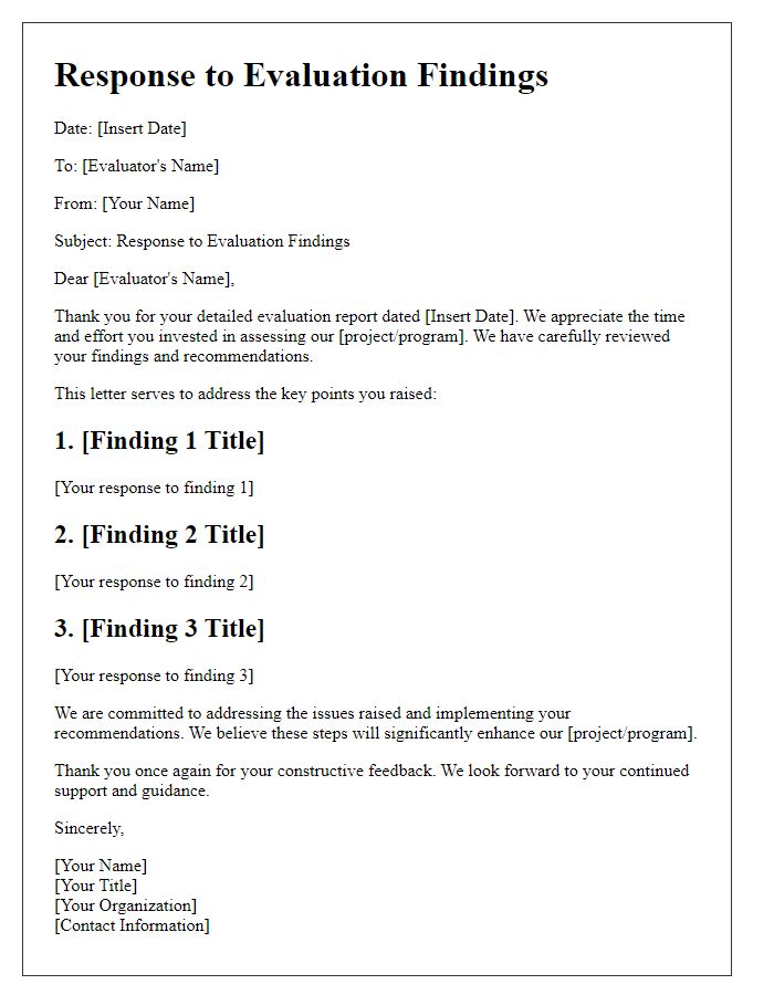 Letter template of reply to evaluation findings.