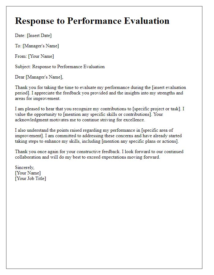 Letter template of response to performance evaluation.