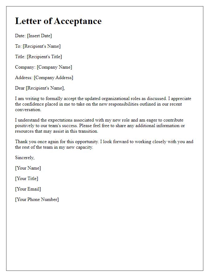 Letter template of acceptance of updated organizational roles