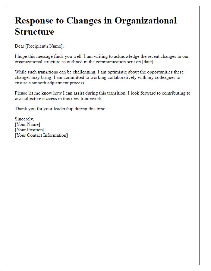 Letter template of response to changes in organizational structure