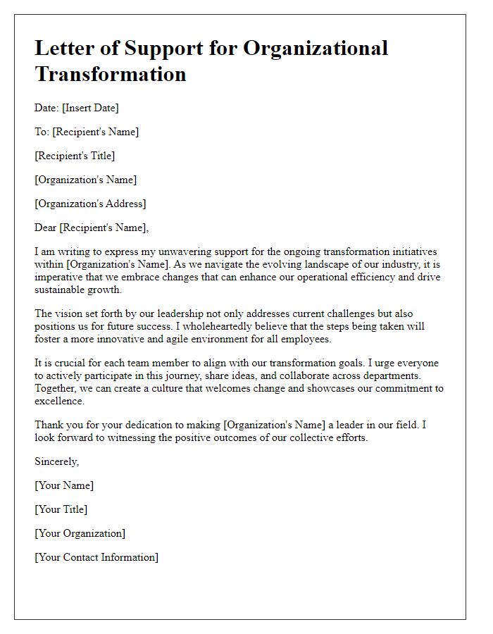 Letter template of support for ongoing organizational transformations