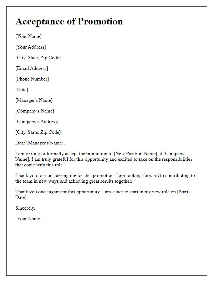 Letter template of acceptance for a new role after promotion.