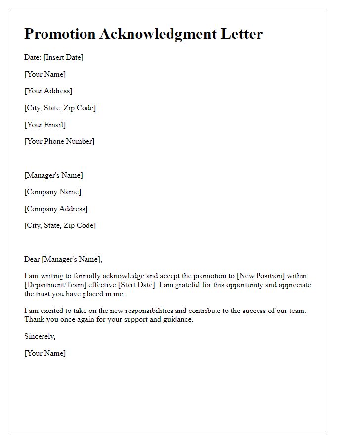 Letter template of acknowledgment for accepted promotion.