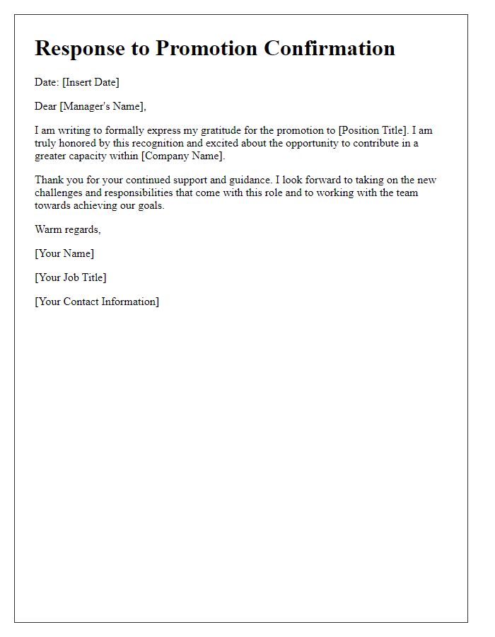 Letter template of response to promotion confirmation.