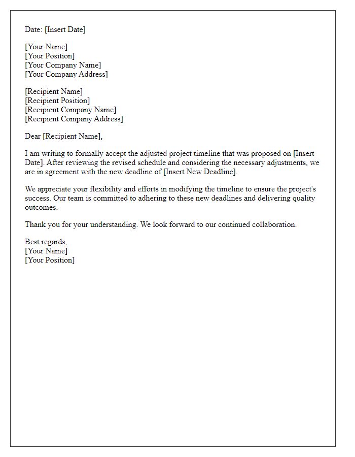 Letter template of acceptance of adjusted project timeline