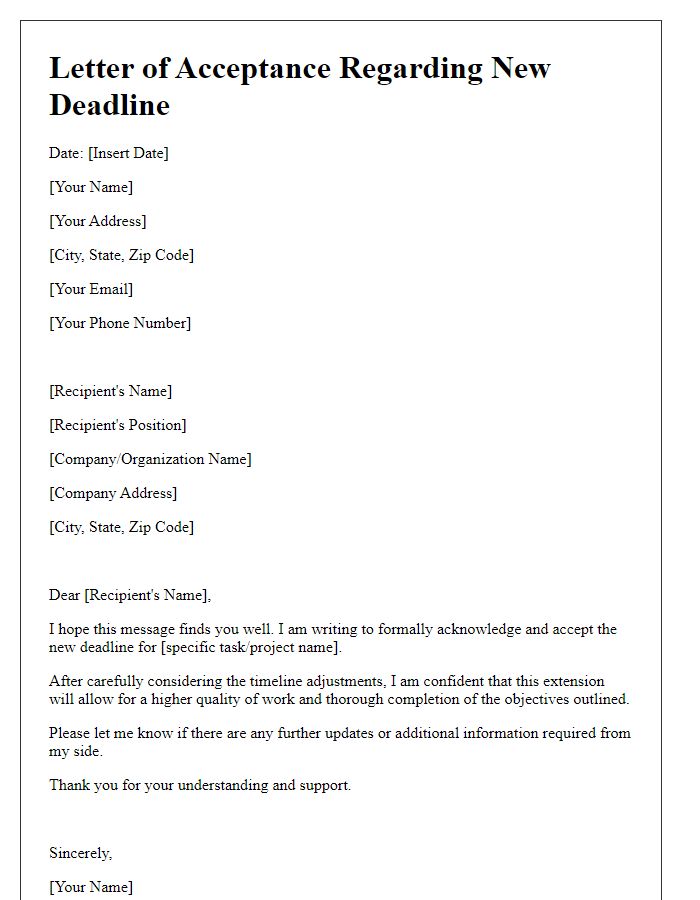 Letter template of acceptance regarding new deadline