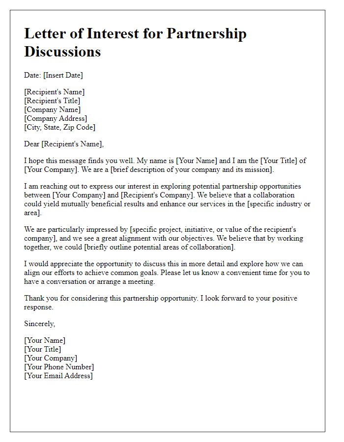 Letter template of interest for potential partnership discussions