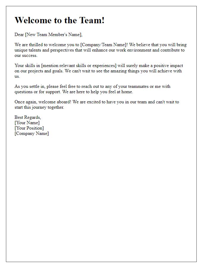 Letter template of Enthusiastic Welcome for New Team Member