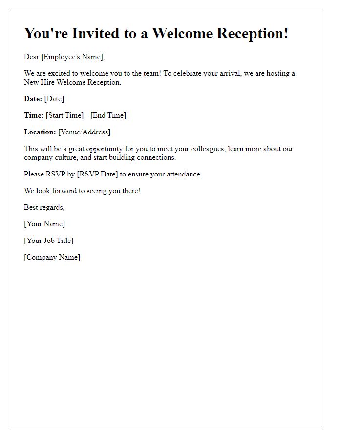 Letter template of New Hire Welcome Reception