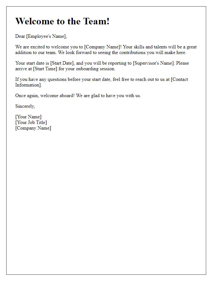 Letter template of Official Welcome to New Employee