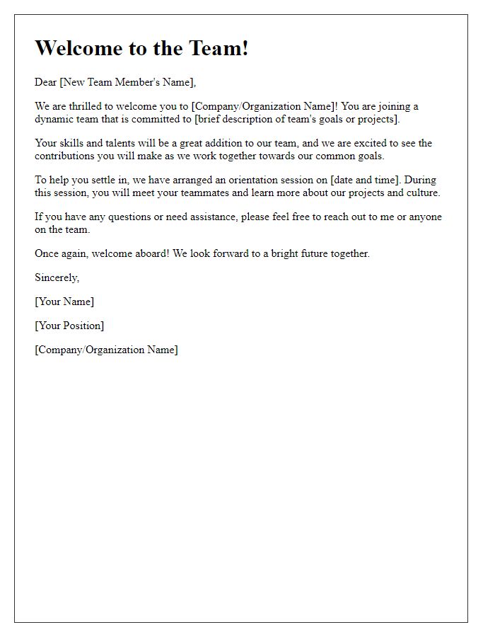 Letter template of Warm Welcome to Our New Team Member