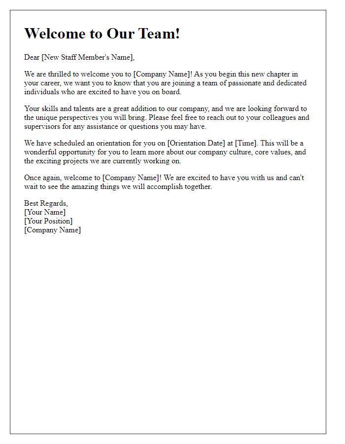 Letter template of Welcome Message for New Staff