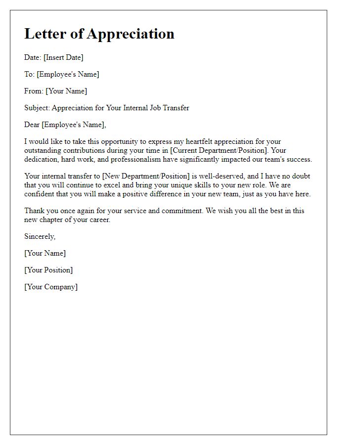 Letter template of appreciation for internal job transfer